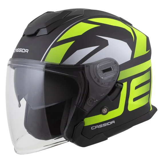 Cassida Jet Tech 2.0 Roto Nyitott Bukósisak Napszemüveggel (Matt Fekete-Sárga-Fehér)